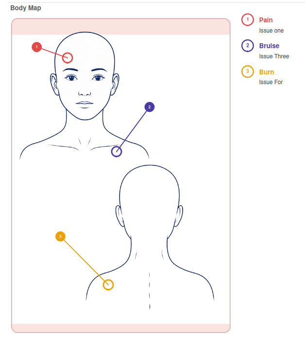 Body Map — marking findings visually on a patient diagram